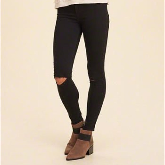 high rise destroyed black jeans